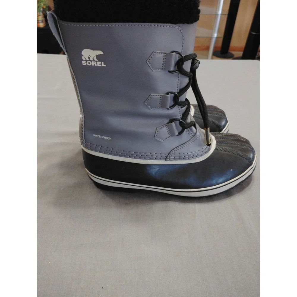 Sorel Caribou Waterproof Shearling Lined Women 7 Black/Gray Hiking Boot 1963-053